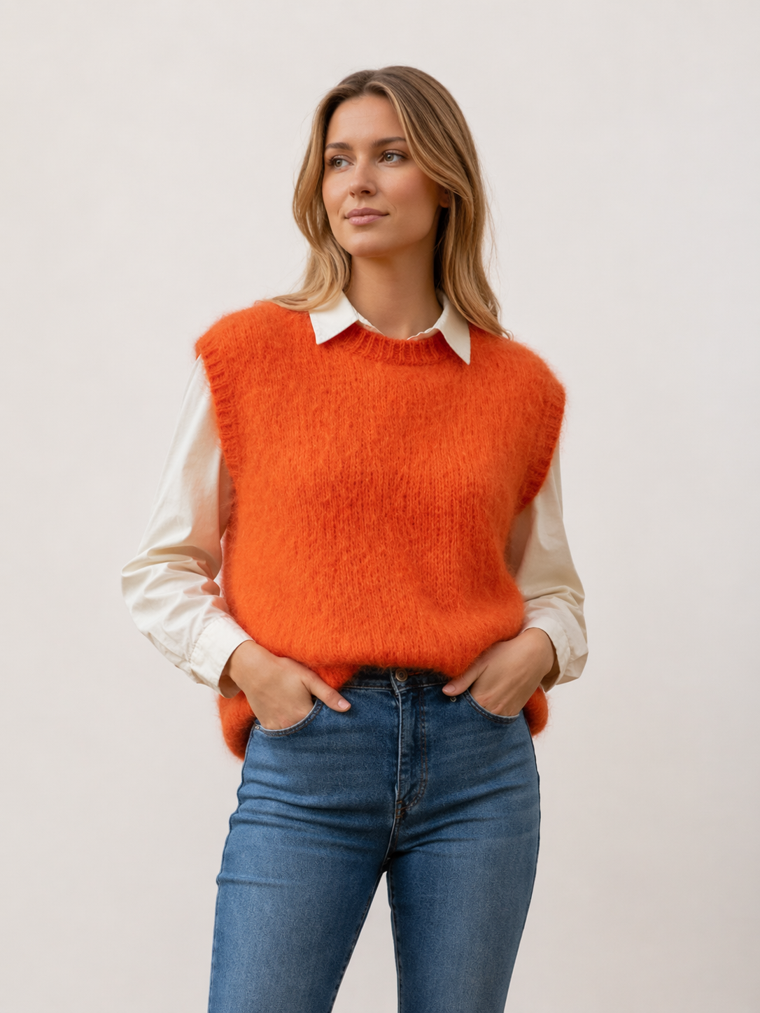 Pull sans manche orange ombelle