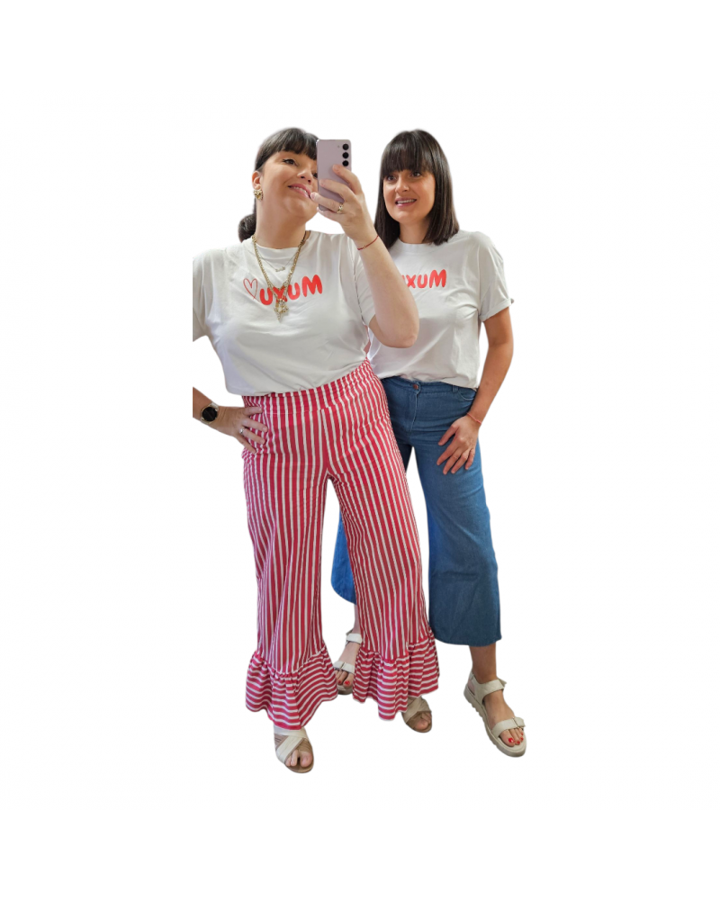 Pantalon Amatio à volant rouge